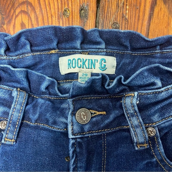 Rockin’ C Women's High Rise Flared Jeans Size 29 Elastic Waist Raw Hem Western - Picture 2 of 11